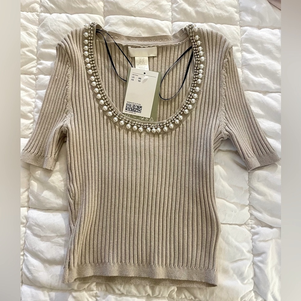 H&M Rhinestone Embellished Ribbed Knit Crop top - Picture 3 of 6